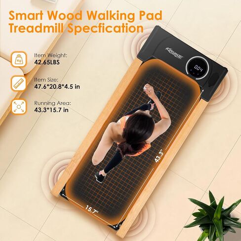 Walking Pad with Incline,Wooden Frame Under Desk Treadmill,Treadmills for Home,300 lb Capacity,APP/LED Touchscreen/Remote Controlled in Saudi Arabia