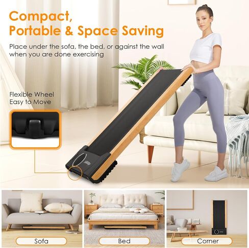 Walking Pad with Incline,Wooden Frame Under Desk Treadmill,Treadmills for Home,300 lb Capacity,APP/LED Touchscreen/Remote Controlled in Saudi Arabia