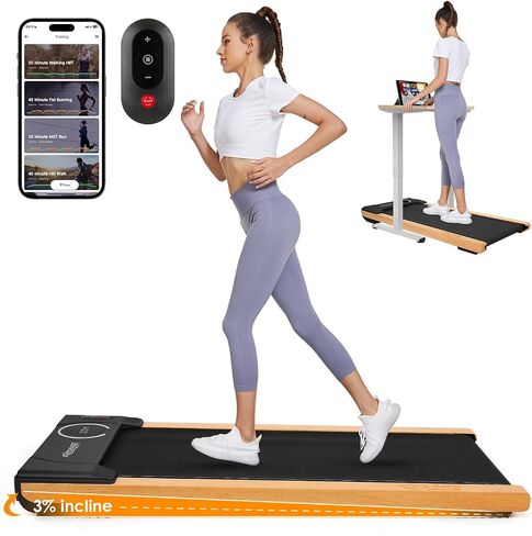 Walking Pad with Incline,Wooden Frame Under Desk Treadmill,Treadmills for Home,300 lb Capacity,APP/LED Touchscreen/Remote Controlled in Saudi Arabia