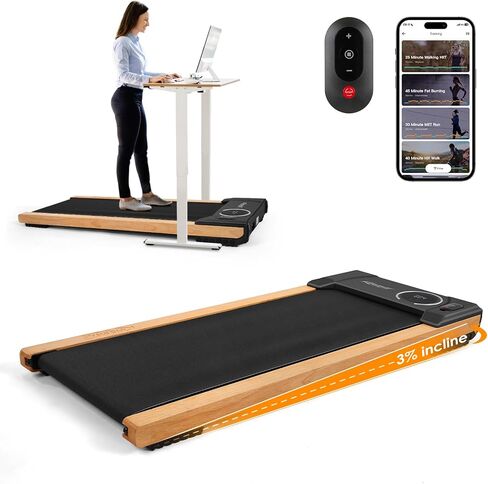 Walking Pad with Incline,Wooden Frame Under Desk Treadmill,Treadmills for Home,300 lb Capacity,APP/LED Touchscreen/Remote Controlled in Saudi Arabia