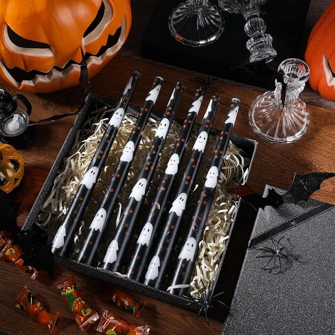 6 Pcs 9.8" Black Halloween Taper Candles Ghost Candles Unscented Taper Candles Ghost Halloween Decor for Halloween Dinner Table Party Gift Home Decorations in Saudi Arabia
