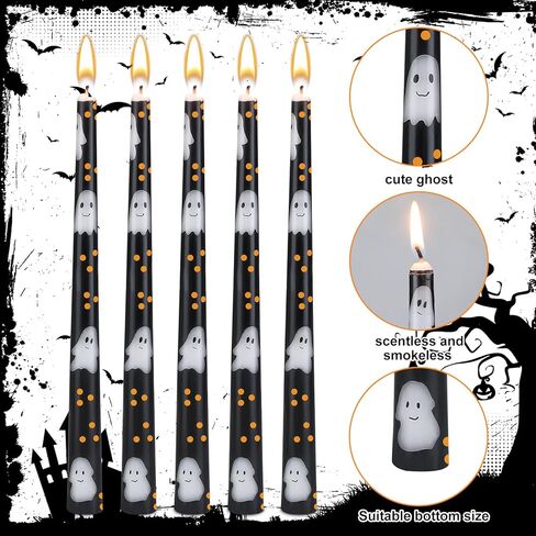 6 Pcs 9.8" Black Halloween Taper Candles Ghost Candles Unscented Taper Candles Ghost Halloween Decor for Halloween Dinner Table Party Gift Home Decorations in Saudi Arabia