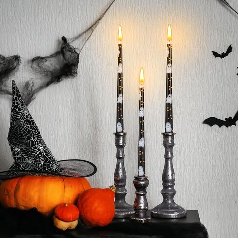 6 Pcs 9.8" Black Halloween Taper Candles Ghost Candles Unscented Taper Candles Ghost Halloween Decor for Halloween Dinner Table Party Gift Home Decorations in Saudi Arabia