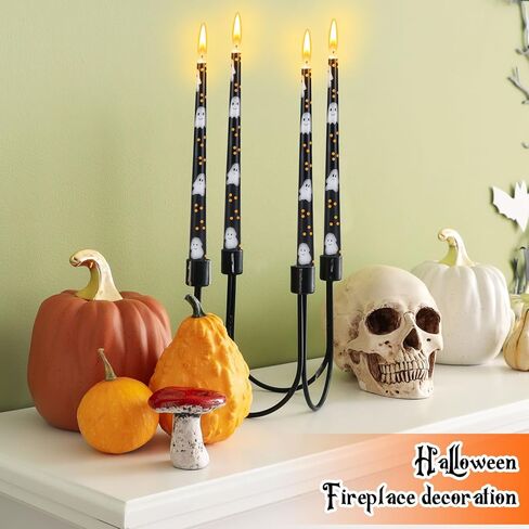 6 Pcs 9.8" Black Halloween Taper Candles Ghost Candles Unscented Taper Candles Ghost Halloween Decor for Halloween Dinner Table Party Gift Home Decorations in Saudi Arabia