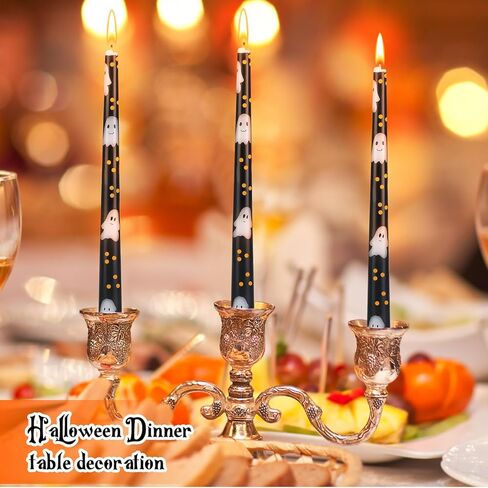 6 Pcs 9.8" Black Halloween Taper Candles Ghost Candles Unscented Taper Candles Ghost Halloween Decor for Halloween Dinner Table Party Gift Home Decorations in Saudi Arabia