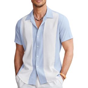 COOFANDY Men's Vintage Bowling Shirt Short Sleeve Button Down Summer Cuba Beach Shirts