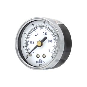Dry Center Back Mount Pressure Gauge with 2" Dial, 0-15 PSI, 1/8" Male NPT Connection, Chrome Bezel, Brass Internals and Plastic Lens (1)