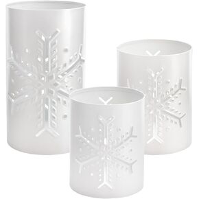 AuldHome Snowflake Candle Lanterns for Pillar Candles (Set of 3); Christmas Holiday Decor Centerpiece Candle Holders