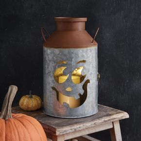CTW Home Collection Jack-O-Lantern Milk Can Luminary, 12.5-inch Height, Metal, Halloween Decor, Pumpkin, Home Accent in Kuwait