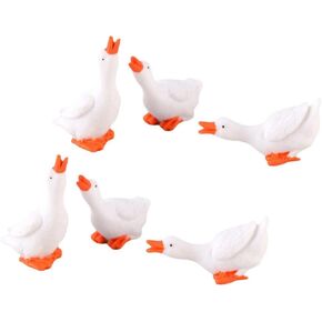 Amosfun 6pcs Big White Goose Ornament Desktop Decor Car Models Homemade Ornaments Desktop Animal Decor Cute Mini Swans Micro Landscape Decoration Micro Landscape Goose Decors Animal Resin
