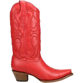 Women's Matching Stitch Pattern and Inlay Western Boot Snip Toe Red 8 1/2 M US