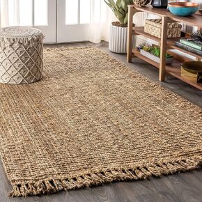 JONATHAN Y Handwoven Jute Fringe Natural 6x6 Square Indoor Area Rug, Pata, Bohemian, Rustic, Cottage, Easy-Cleaning for Living Room, Bedroom, Kitchen, Non-Shedding (NRF103A-6SQ) in Saudi Arabia
