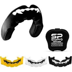 Mouthguards for Boxing Football Sports Men Women Adult Youth Junior/Senior Mouldable Slim Fit Mouthpiece Boil and Bite Braces Gum Shield with Case MMA muay Thai Rugby Martial Arts (Black, Junior)