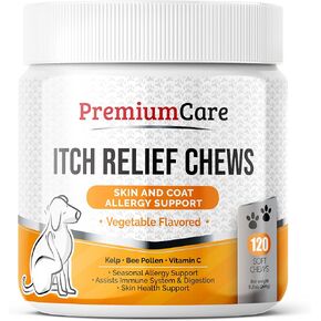 Premium Care Probiotics for Dogs for Yeast, Itchy Skin and Itchy Ears - Advanced Probiotic for Gut Health, Gut Flora, Bowel Health Support, Diarrhea, Digestive Health & Seasonal Allergies- 120 chews