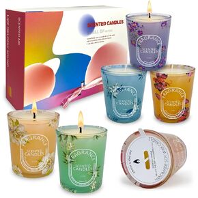 Scented Candles Gift Set of 6 Pack, 6 Scented Bluebells, Jasmine, San Diego Black Berries, Vetiver, Vanilla, Goji Berry & Blood Orange, Long Lasting Soy Wax Aromatherapy Candle Set