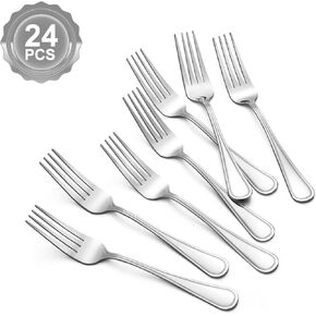 BEWOS 24 Pieces Dinner Forks Set, 8.2-Inch Stainless Steel Forks Silverware, Flatware/Salad Forks, Table Forks, Mirror Polished, Dishwasher Safe, Use for Home, Kitchen or Restaurant