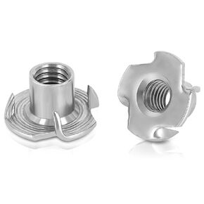 3/8"-16 T-Nuts, 304 Stainless Steel 4 Pronged Tee Nuts, Four-jaw Threaded Inserts for Rock Climbing Holds, Furniture, Cabinetry, Woodworking, Silver, 10 PCS