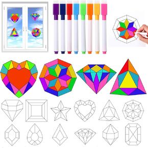 Trandraft 36 Pieces Thanksgiving Maple Leaves Window Clings Fall Suncatchers Crafts Kit DIY Maple Leaf Window Stickers with 8 Markers for Thanksgiving Autumn Party Hobby Gifts, 6 Inch in Diameter
