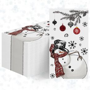Horaldaily 100 Christmas Disposable Paper Decorative Guest Napkins, Christmas Snowman Ball Ornaments Hand Towel for Party Lunch Dinner Kitchen Bathroom