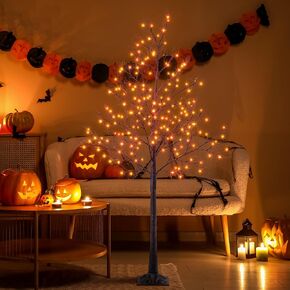 6 FT Halloween Lighted Tree 200 LED Orange and Purple Lights Artificial Black Spooky Tree Outdoor Indoor Decoration Christmas Festival Decor