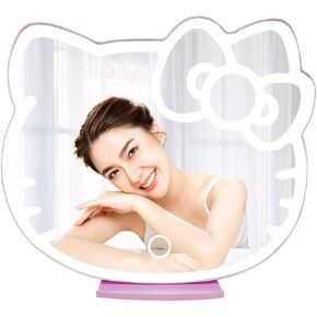 Impressions Vanity Supercute Hello Kitty Tabletop Desk Mirror with Lights and Touch Sensor Switch, Adjustable Tri Tone LED Lighted Makeup Mirror with Hidden Extendable Tray and Phone Holder