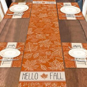 Fall Maple Leaves Table Runner 13x72 Inch, Orange Seasonal Autumn Harvest Thanksgiving Burlap Fall Kitchen Dining Decoration for Home Farmhouse Indoor Party Decor