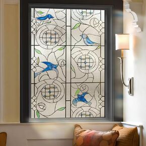 3D Stained Glass Window Privacy Film, Heat Control UV Blocking Static Cling Decorative Window Film for Bathroom,Front Door,Home Non Adhesive 23.6 x 35.4 inches Colorful Abstraction