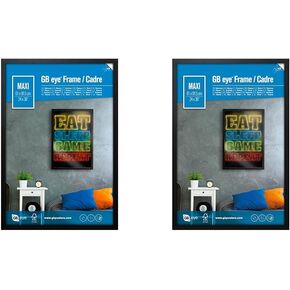إطار ملصق GB Eye مقاس 24 × 36، إطار خشبي أسود، تركيب أفقي ورأسي، زجاج مقاوم للخدش، عرض لملصق صور مقاس 24 × 36 لديكور المنزل/الغرفة/المكتب - معتمد من مجلس رعاية الغابات (FSC)
