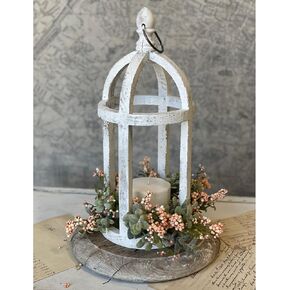Orchid & Ivy 16-Inch White Open Wood Decorative Candle Holder Lantern w/Metal Hanger – Rustic Elegant Country Farmhouse Indoor Hanging Wooden Pillar Votive Tabletop Wedding Home Decor Decoration