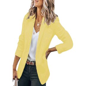 WIWIQS Women's Long Sleeve Open Front Blazer Lapel Work Office Casual Suit Solid Color Comfy Blazers