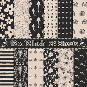 24 Sheets Bee Pattern Paper, 12" x 12" Scrapbook Paper Scrapbooking Supplies Paper Decorative Craft Paper for DIY Card Making Photo Album Junk Journal Decorr - 12 Styles ﻿ ﻿