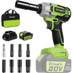 Yougfin Cordless Impact Wrench 1/2 with 550N.M High Torque & Brushless Motor, Power Impact Gun with Li-ion 4.0Ah Battery - Ideal for Automotive Repairs, Home Improvement