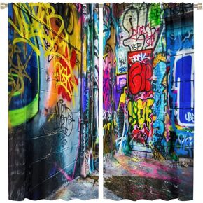 Colorful Graffiti Curtains Abstract Art Creativity Colorful Graffiti Hippie Punk Pattern Suitable for Young Boys Bedroom Living Room Rod Through Blackout Curtains52x84in