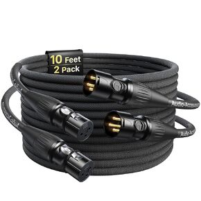 XLR Cables 10ft 2-Pack, Rean Connectors from Neutrik, Balanced XLR to XLR Microphone Cable with Kevlar and OFC Cores, Braided XLR Cord Compatible with Mic, Amplifier and More