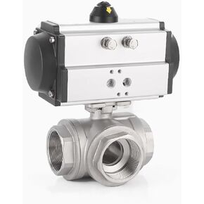 INTSUPERMAI 3-way 2inch Pneumatic Actuated Ball Valve Three-Way Single Acting Globe Threaded 304 Stainless Steel for Automatic Control System