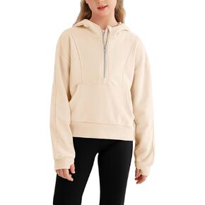 Girls' Hoodies Sweatshirts Half Zip Up Pullover Crop Tops for Girls Long Sleeve Sweater Thumb Hole Cropped Sweatshirt