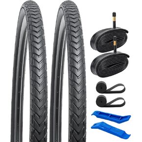 YUNSCM 2-PCS 700C Bike Tires 700X40C/42-622 and 700C Bike Tubes Schrader Valve with 2 Rim Strips Compatible with 700x38C 700x39C 700x40C 700x41C 700x42C Bike Bicycle Tires and Tubes (W-2101)