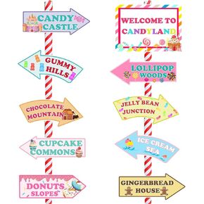 Candyland Party Decorations, Fiesec Welcome to Candy Land Sweet Party Supplies Hanging Sign Arrow Directional Sign Banner Rainbow Color 20 PCs