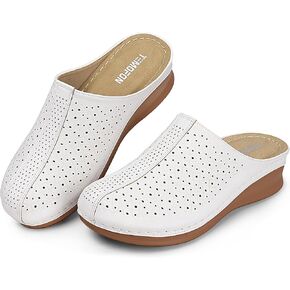 TEMOFON Clogs for Women Mules Slip on: Closed Toe Sandals, Summer Shoes Dressy, Comfortable Walking Wedge Clogs