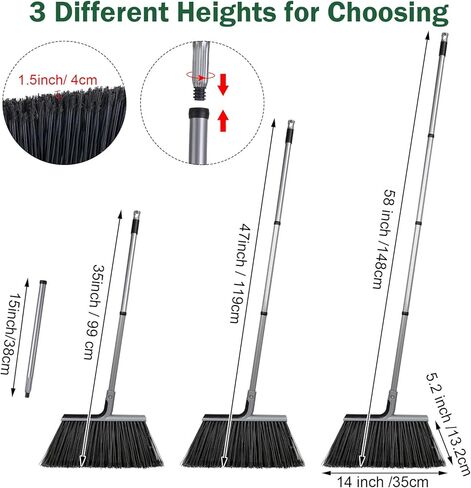 Zubebe 10 Pcs Heavy Duty Broom Bulk Efficiency Commercial Broom 58 Inch Long Handle Angle Broom for Sweeping Outdoor Garage Home School Classroom Cleaning Supplies in Saudi Arabia