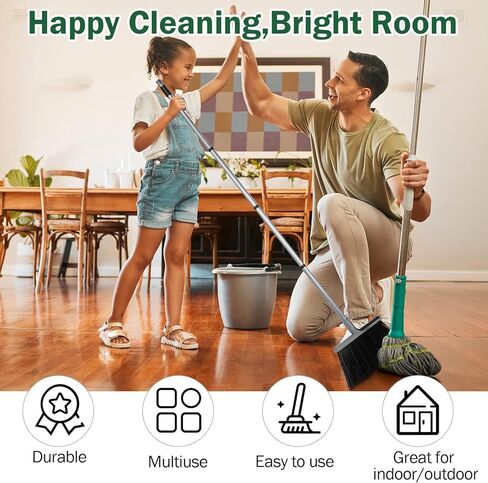 Zubebe 10 Pcs Heavy Duty Broom Bulk Efficiency Commercial Broom 58 Inch Long Handle Angle Broom for Sweeping Outdoor Garage Home School Classroom Cleaning Supplies in Saudi Arabia