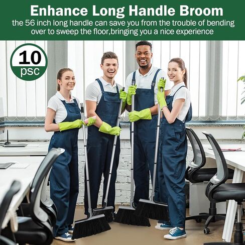 Zubebe 10 Pcs Heavy Duty Broom Bulk Efficiency Commercial Broom 58 Inch Long Handle Angle Broom for Sweeping Outdoor Garage Home School Classroom Cleaning Supplies in Saudi Arabia