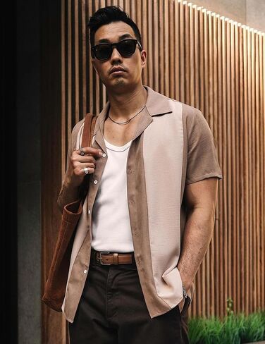 COOFANDY Men's Vintage Bowling Shirt Short Sleeve Button Down Summer Cuba Beach Shirts in Kuwait