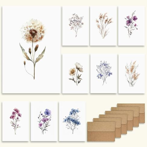 WEIZHEN Blank Cards, Blank Greeting Cards 4x6, 20 Count - Elegant Floral Design Blank Greeting Cards, Note Cards with Matching Peel Sealed Rustic Envelope in Saudi Arabia