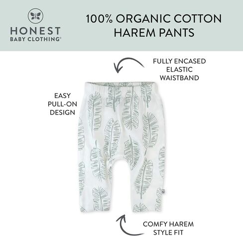 HonestBaby Multipack Harem Pants Roomy Fit Pull on Bottoms 100% Organic Cotton for Infant Baby Boys, Girls, Unisex, 2-Pack Jumbo Leaf Sage in Kuwait