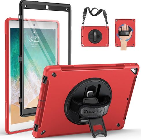 حافظة لجهاز iPad Pro 12.9 الجيل الثاني 2017: غطاء حماية متين ومقاوم للصدمات من الدرجة العسكرية، حامل قابل للدوران 360 درجة - مقبض يدوي - حزام كتف - حامل قلم رصاص - أسود in Saudi Arabia