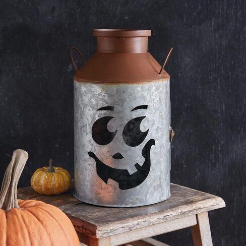 CTW Home Collection Jack-O-Lantern Milk Can Luminary, 12.5-inch Height, Metal, Halloween Decor, Pumpkin, Home Accent in Kuwait