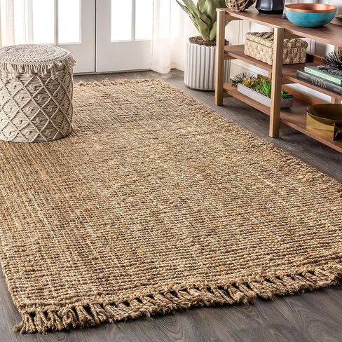 JONATHAN Y Handwoven Jute Fringe Natural 6x6 Square Indoor Area Rug, Pata, Bohemian, Rustic, Cottage, Easy-Cleaning for Living Room, Bedroom, Kitchen, Non-Shedding (NRF103A-6SQ) in Saudi Arabia