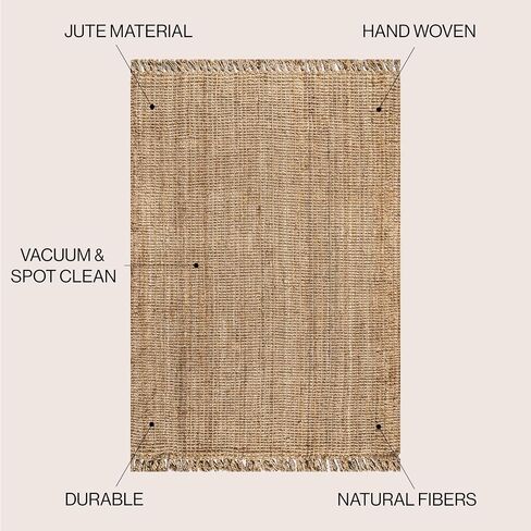 JONATHAN Y Handwoven Jute Fringe Natural 6x6 Square Indoor Area Rug, Pata, Bohemian, Rustic, Cottage, Easy-Cleaning for Living Room, Bedroom, Kitchen, Non-Shedding (NRF103A-6SQ) in Saudi Arabia