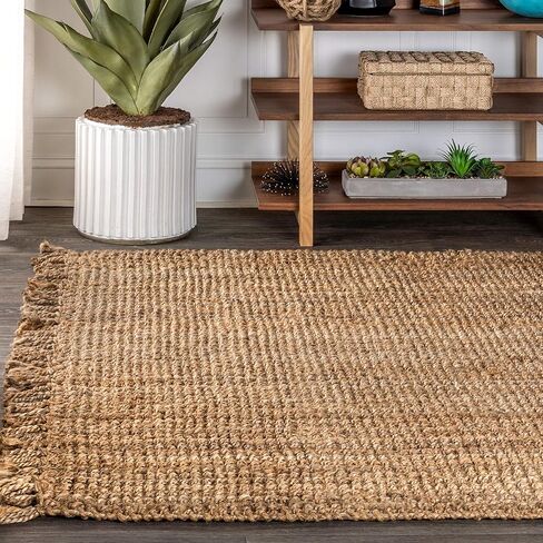 JONATHAN Y Handwoven Jute Fringe Natural 6x6 Square Indoor Area Rug, Pata, Bohemian, Rustic, Cottage, Easy-Cleaning for Living Room, Bedroom, Kitchen, Non-Shedding (NRF103A-6SQ) in Saudi Arabia